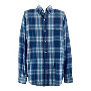 Vineyard Vines Slim Fit Tucker Shirt‎ Blue Plaid Whale Cotton Blend Mens Large